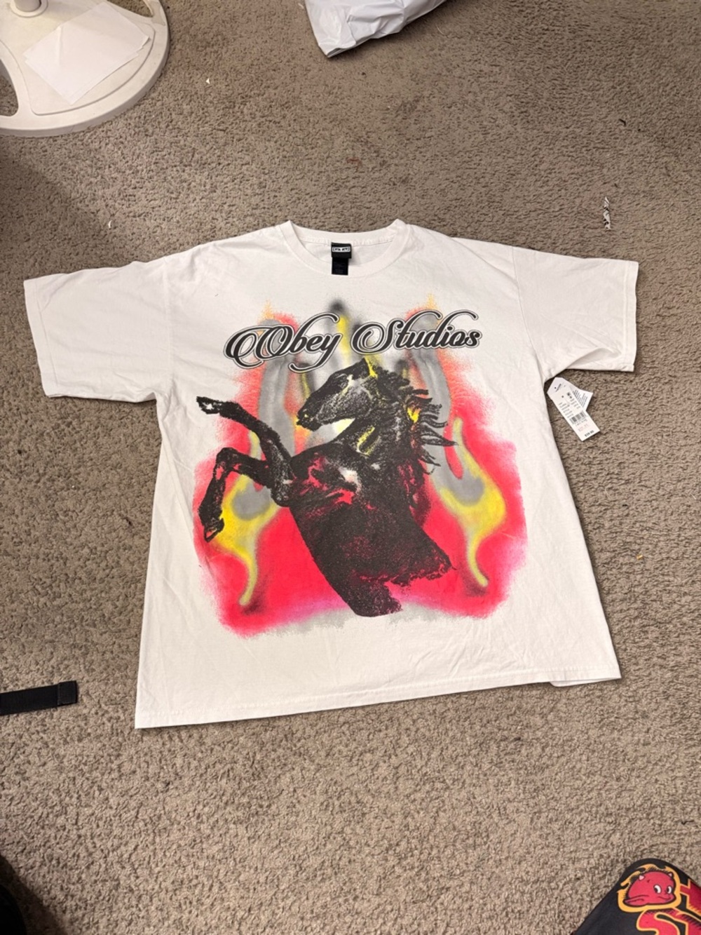 Topshop White Tee with Rearing Horse and Flame Graphic